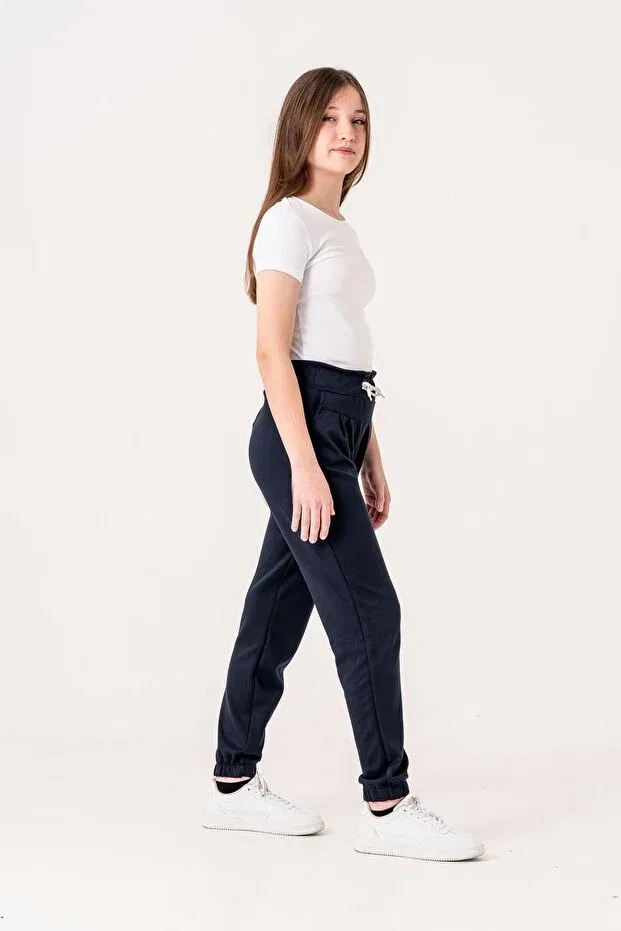 Детские спортивные штаны для девочек с принтом Be You Print Mışıl Kids, Navy Blue — фото 4