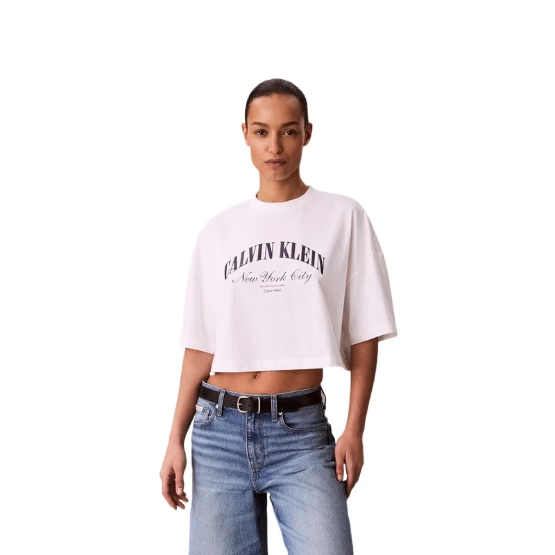 Женская футболка укороченная Calvin Klein, Zrk-Apricot Beige — фото 3