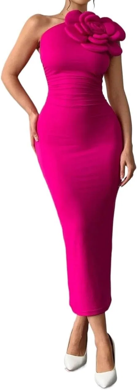 Женское платье-миди с драпировкой Bodycon, Hot Pink