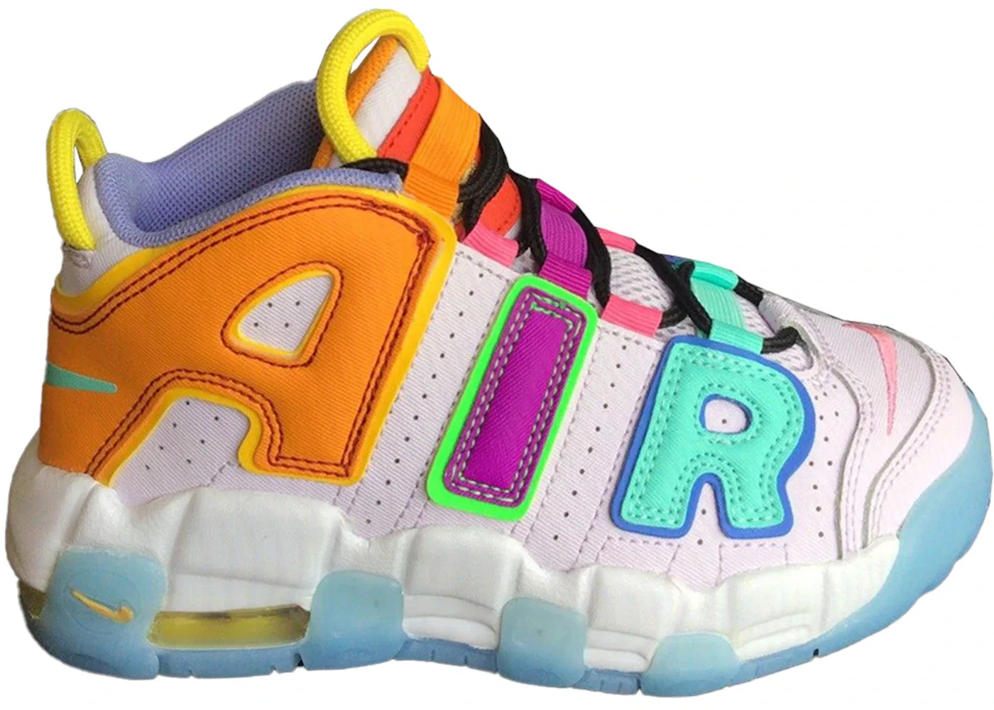 Детские кроссовки с ретро-дизайном Nike Air More Uptempo Nike, Barely Grape/Opti Yellow-Vivid Purple-Orange Peel