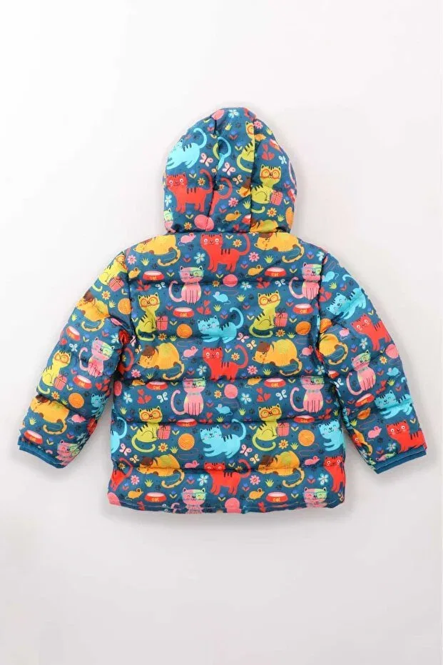 Детское зимнее пальто для девочек с капюшоном, Inner Fleece Hooded Cat Patterned Winter Puffer Jacket & Coat RB-101, Generic Brands, Colored — фото 3