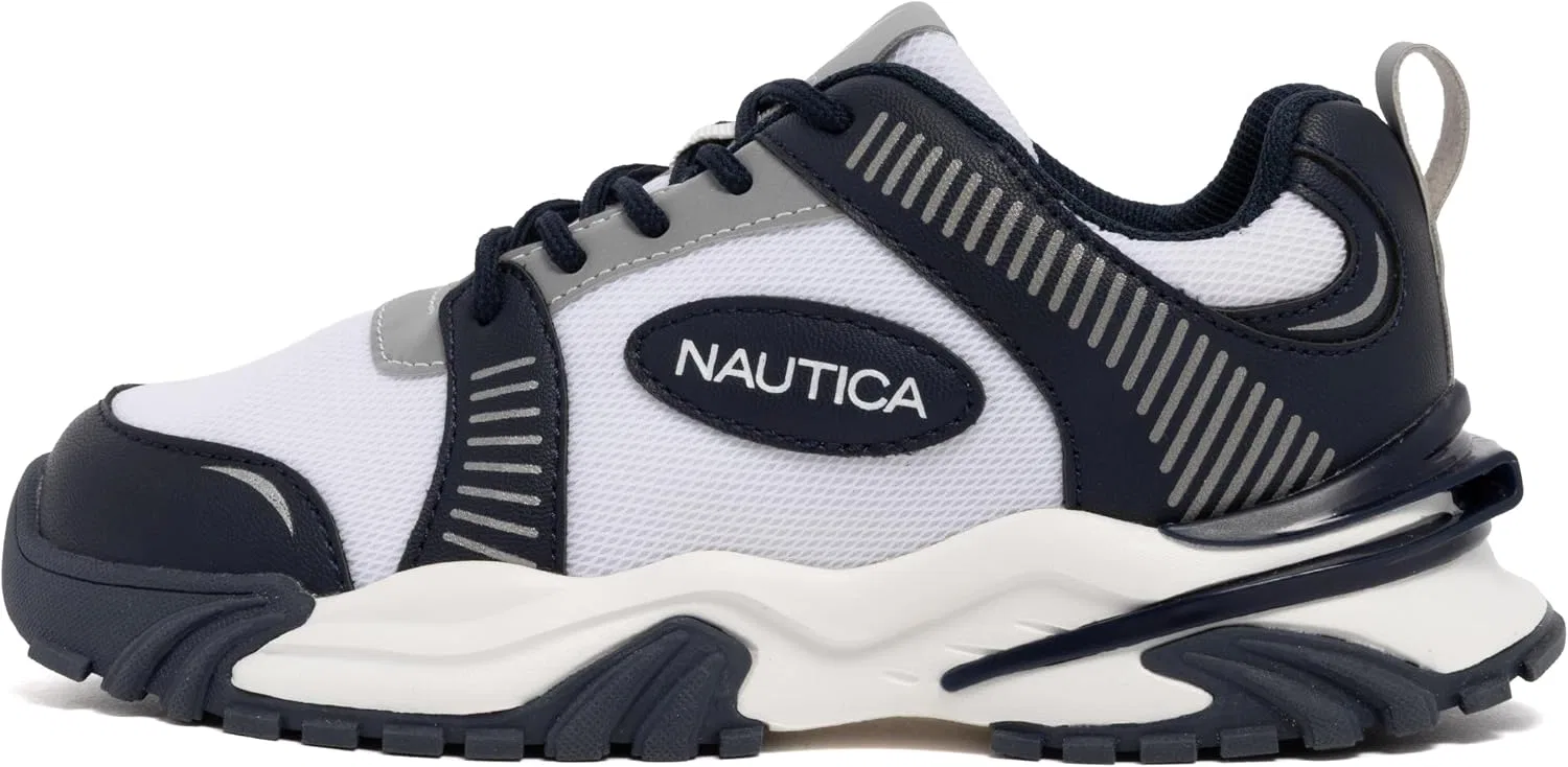 Детские кроссовки для мальчиков на шнуровке с принтом Nautica, Navy White Grey — фото 2