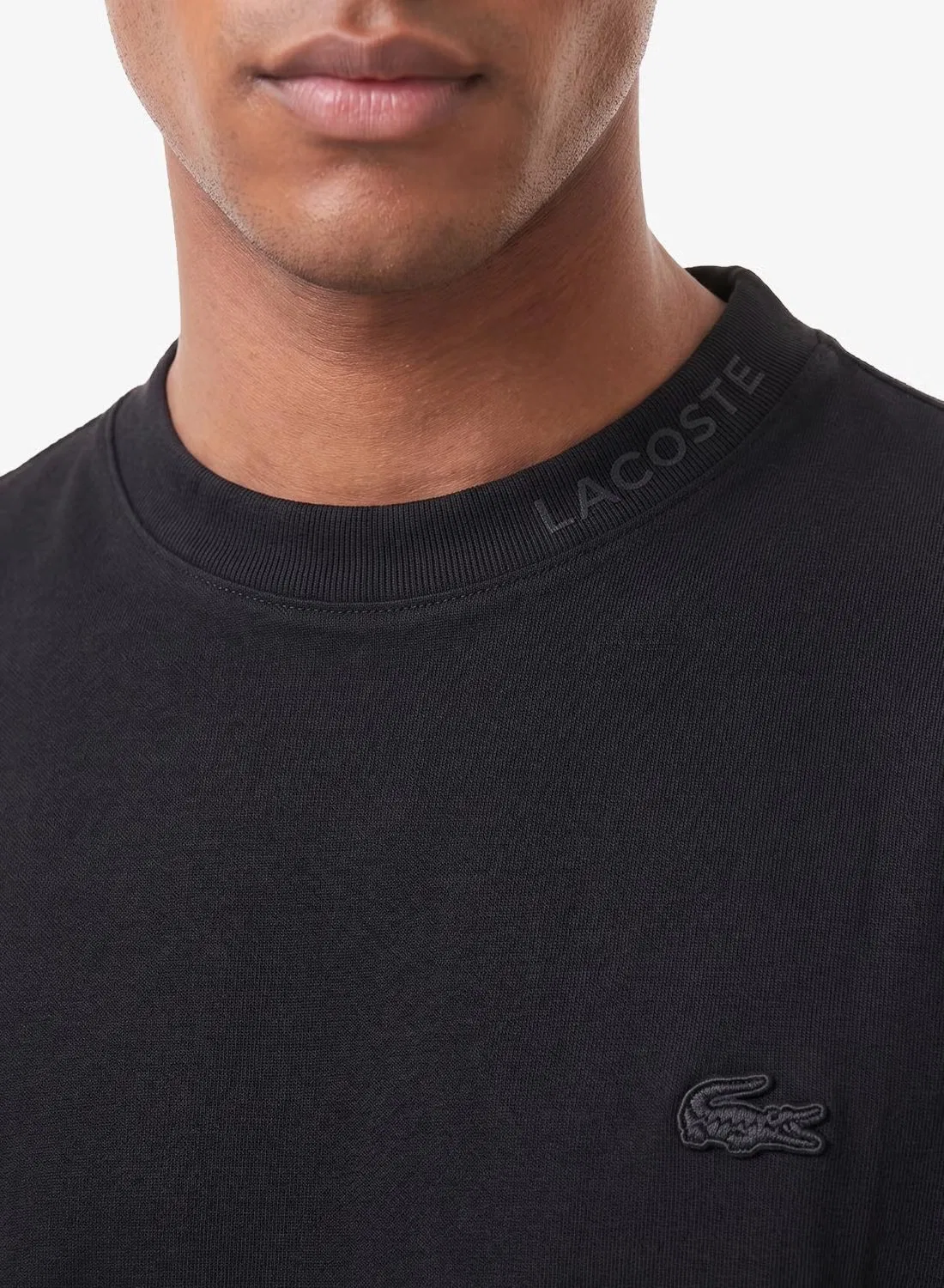 Футболка с жаккардовым воротом Lacoste, черный — фото 3