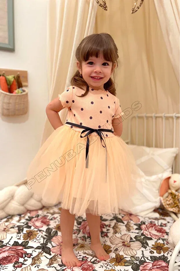 Детское платье для девочек с коротким рукавом, с принтом emily Penu Baby Kids, Salmon