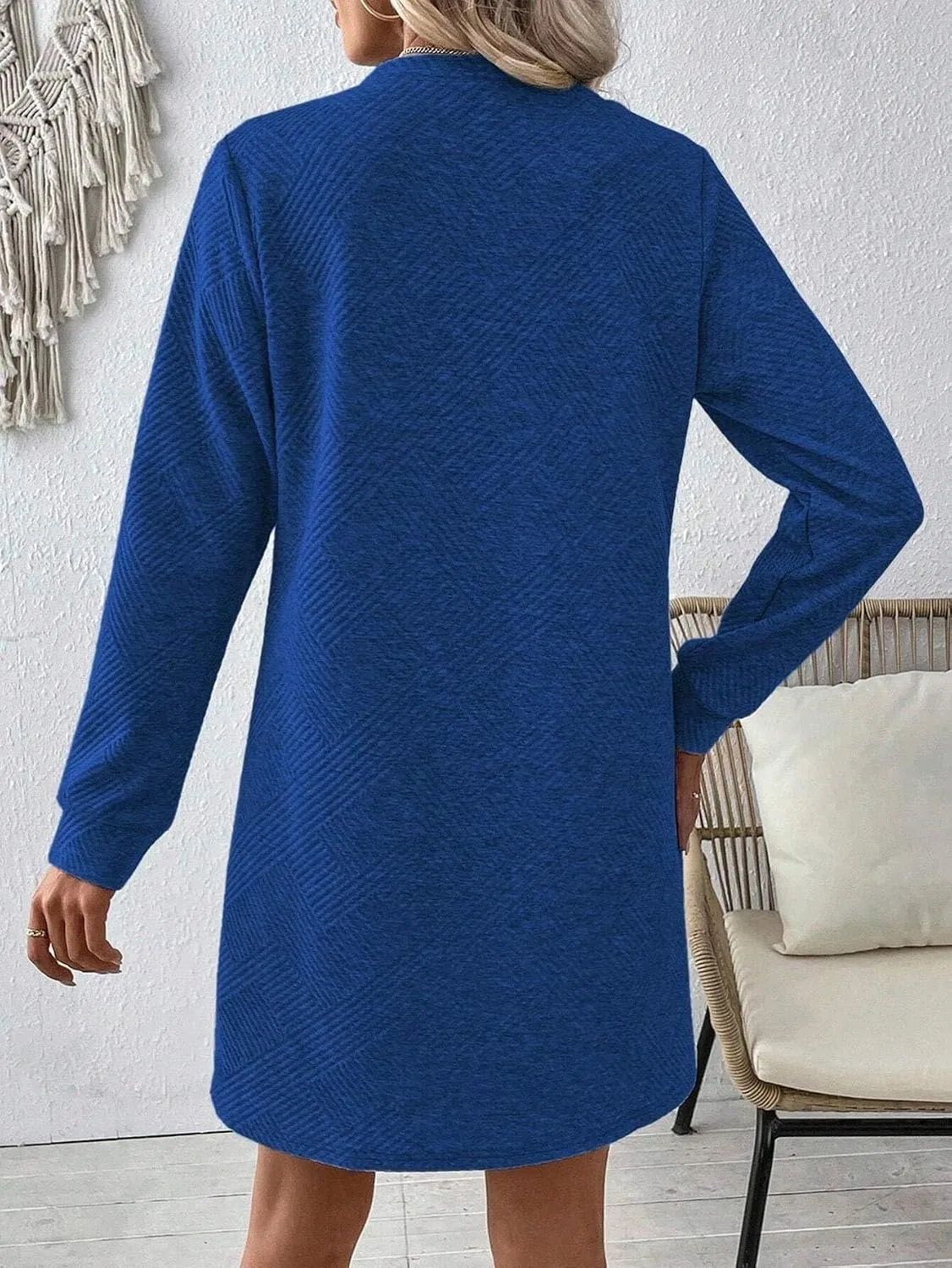 Женское повседневное платье с длинным рукавом из трикотажа Yuchenda, Blue — фото 3
