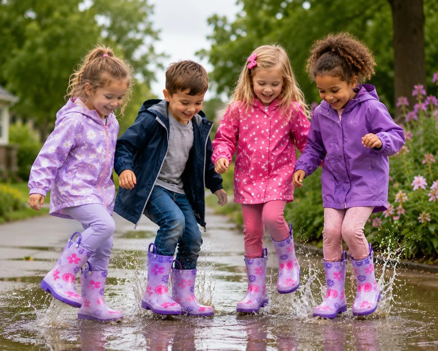 Детские дождевые сапоги с принтом Puddle Play, Flower Shapes — фото 2