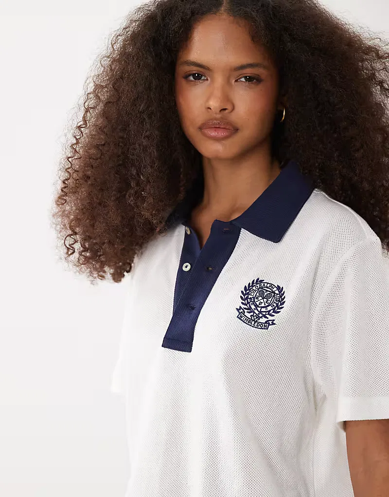 Поло-рубашка Polo Ralph Lauren Wimbledon из смеси хлопка и льна с контрастным воротником, белый — фото 3