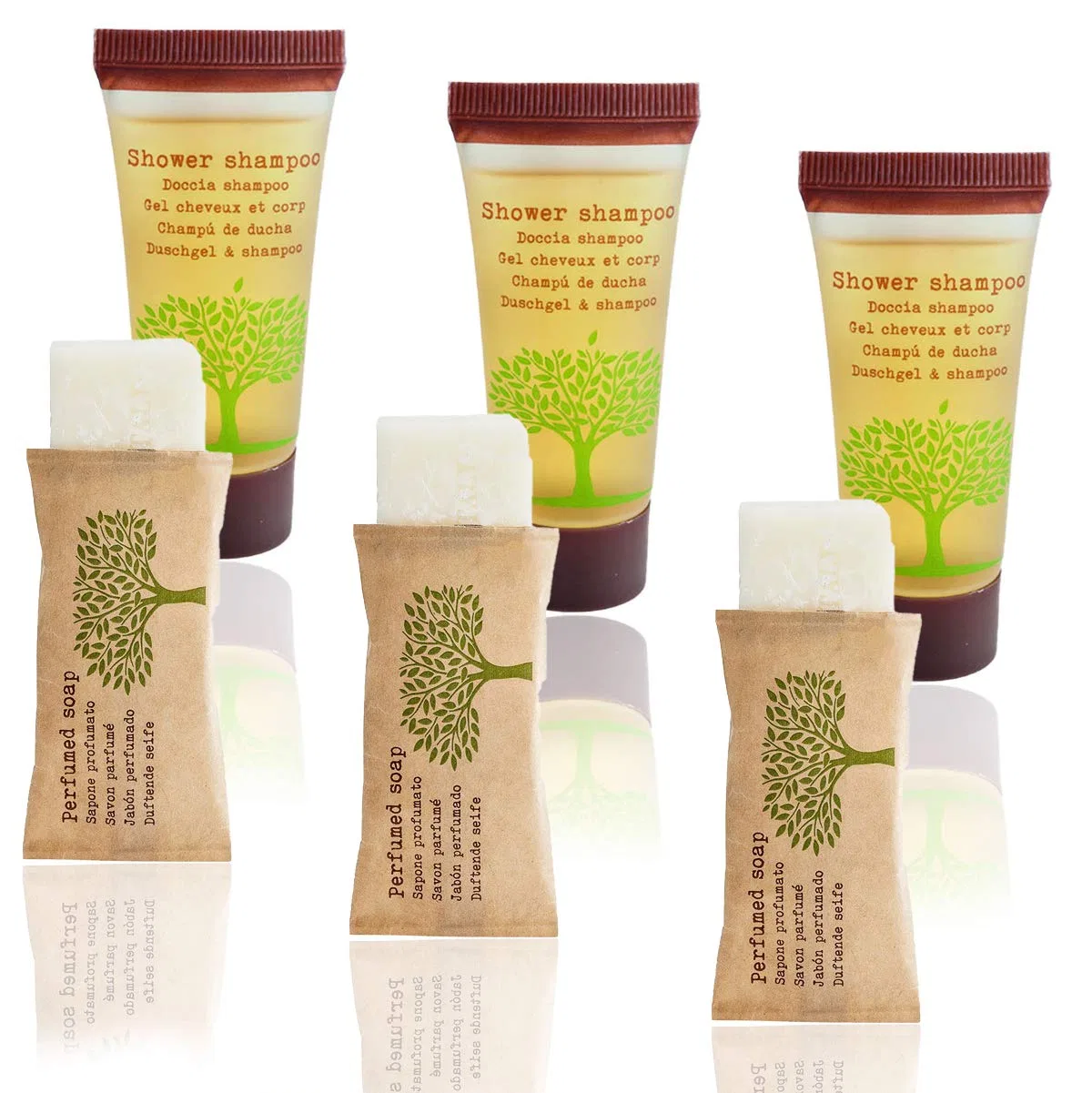Набор для отеля Shampoo & Shower Gel 2-in-1 25 мл, 100 шт + Мыло 14 г, 100 шт, Comfort-Pur, 200 предметов, коричневый