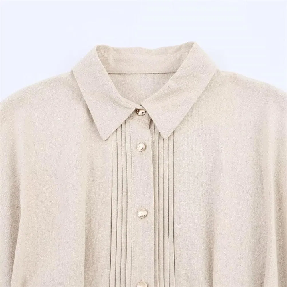 Женское платье-рубашка миди с поясом Casual, Beige — фото 4