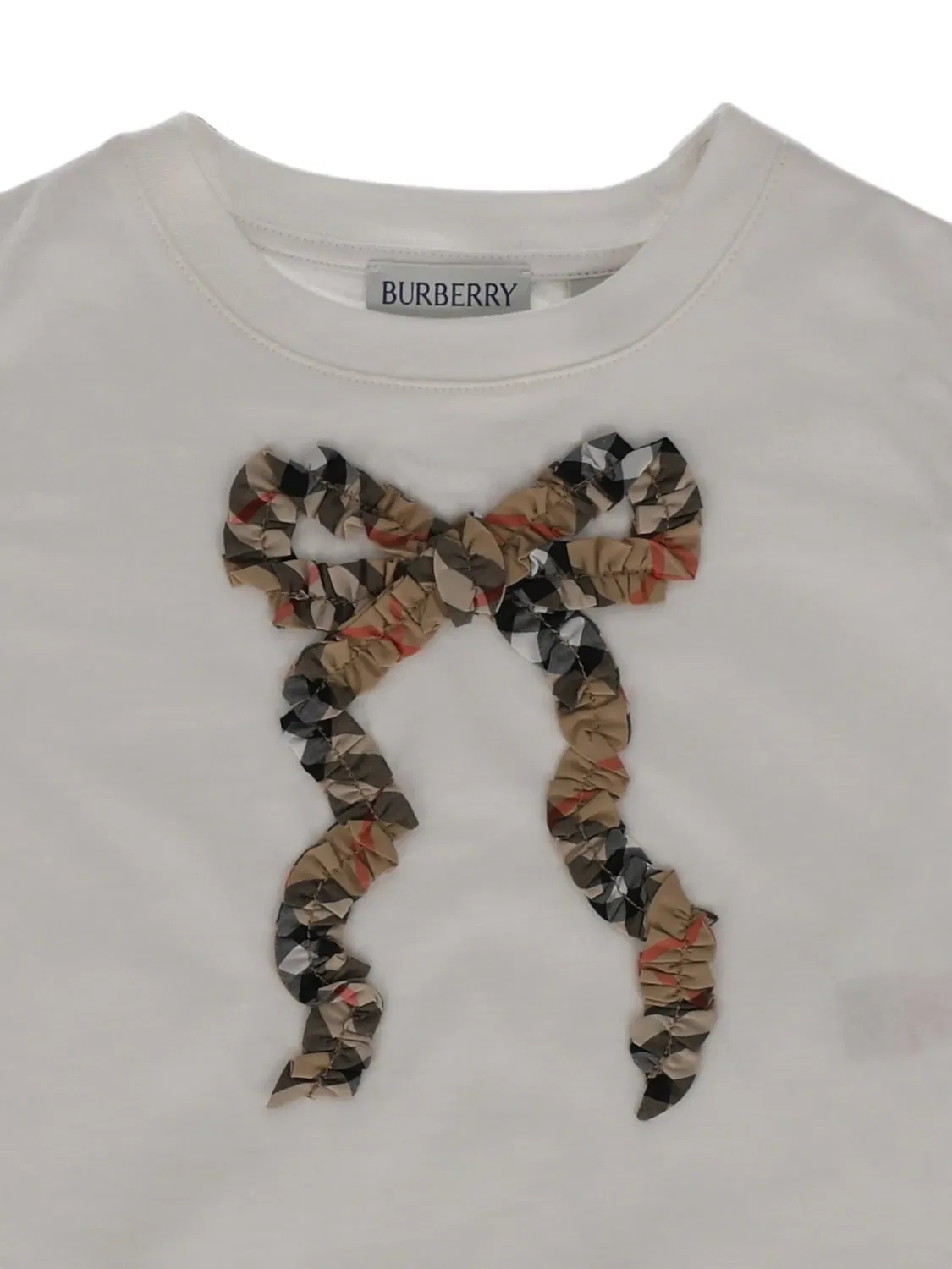 Футболка с оборками и бантом Burberry Kids, нейтральные цвета — фото 3