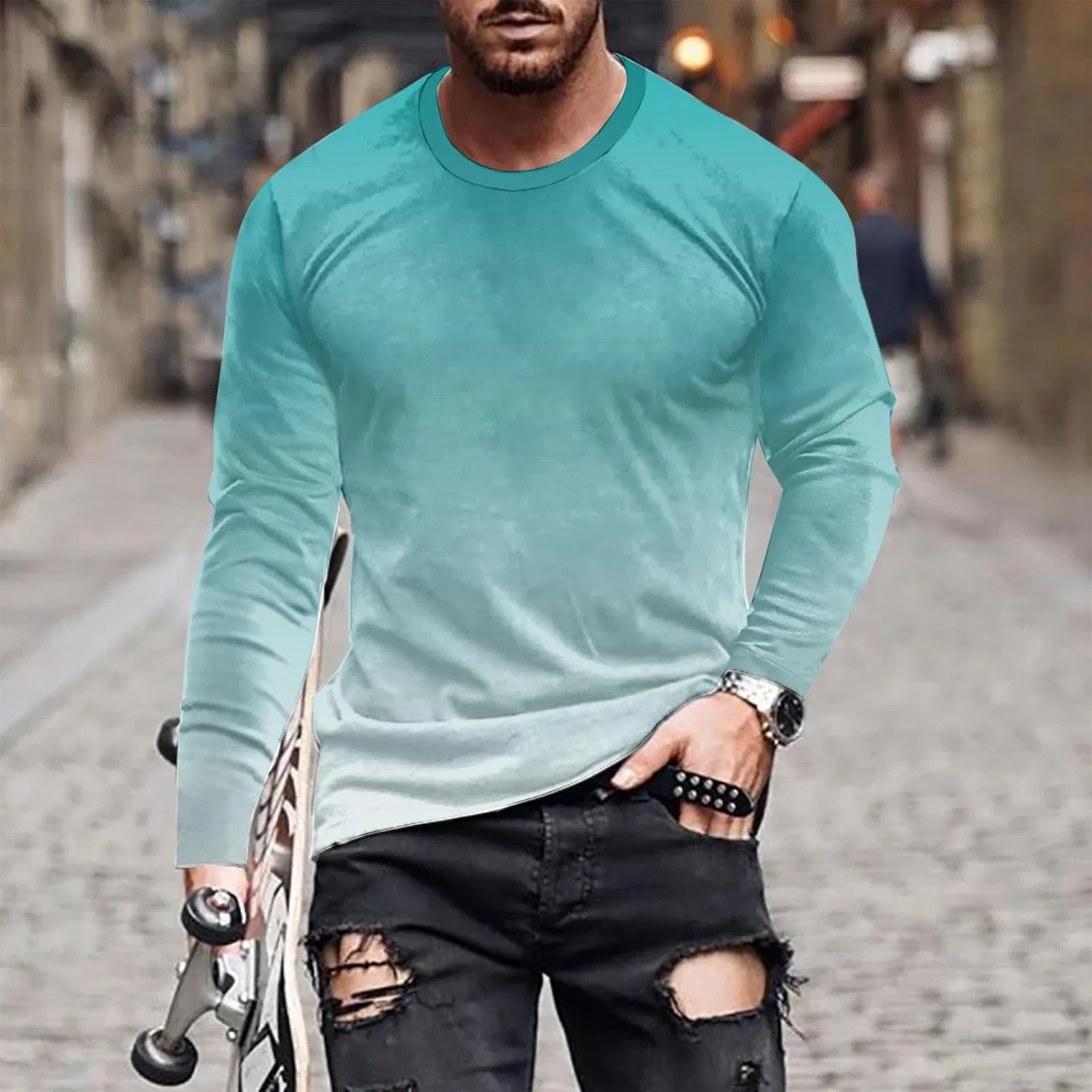 Мужская футболка с длинным рукавом градиент Active Shirts, Sky Blue — фото 2