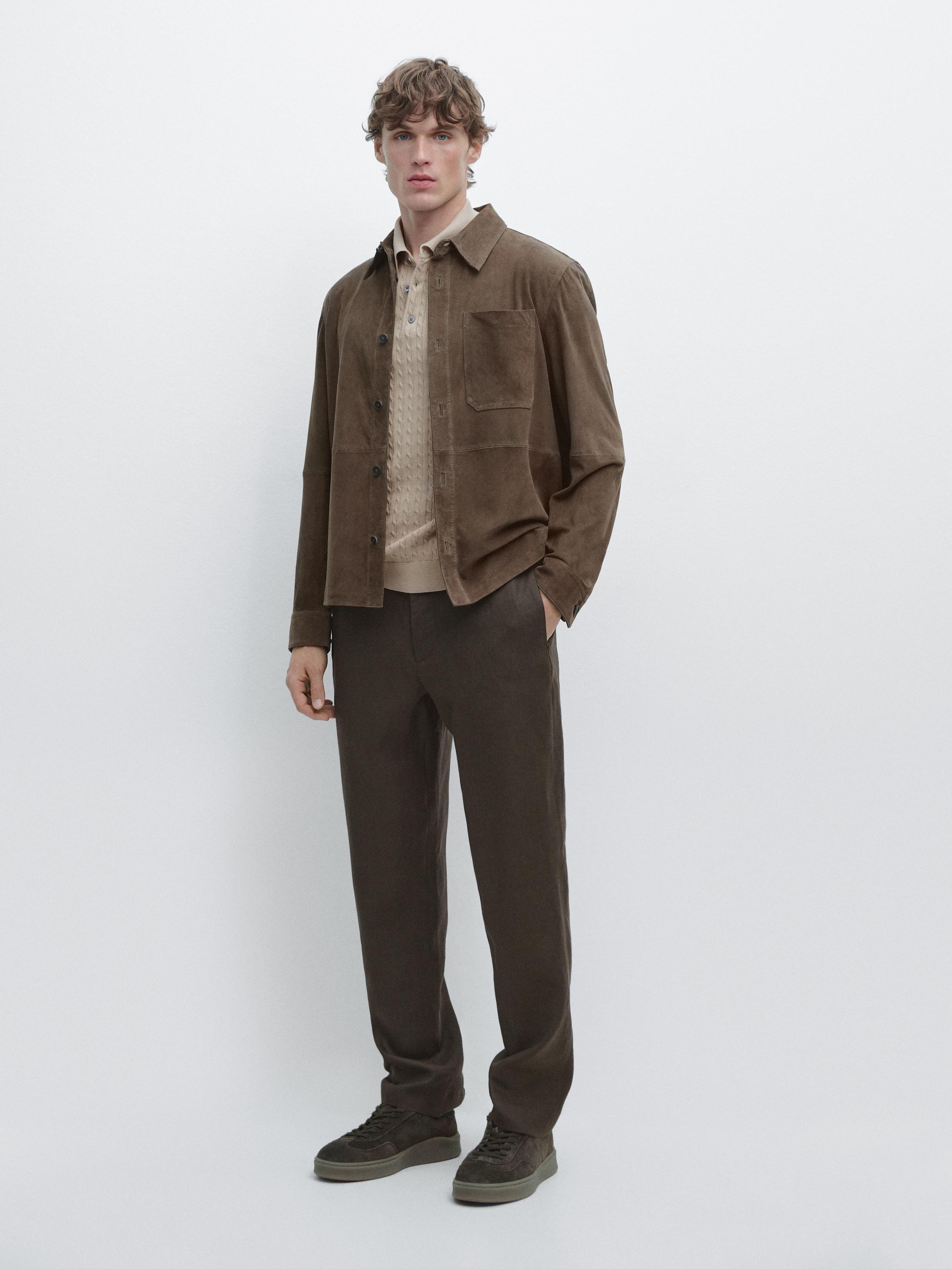 Брюки Massimo Dutti Tapered Fit Linen, зеленый — фото 2