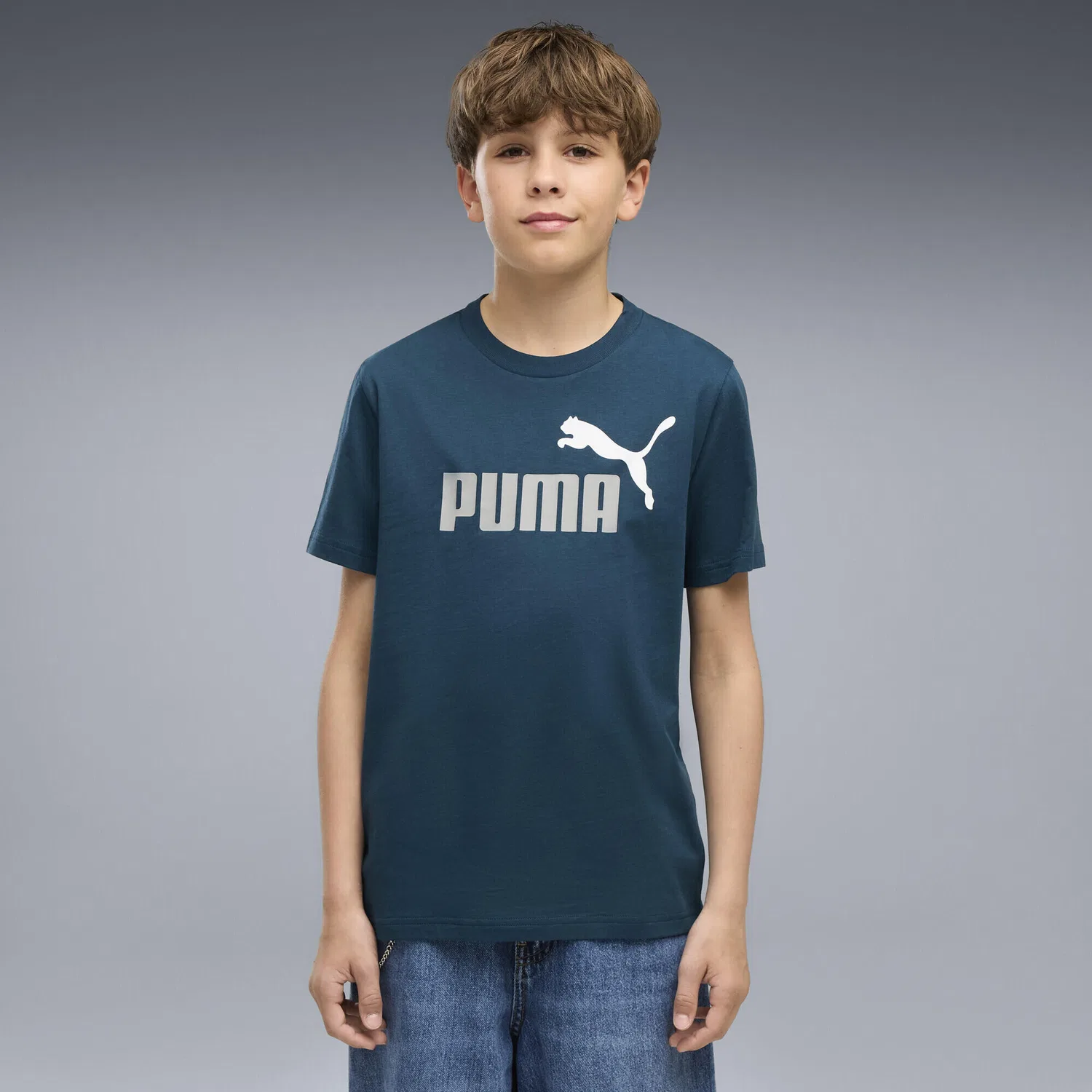 Детская футболка с принтом Essentials Colour No.1 Logo Puma, Petrolblau — фото 2
