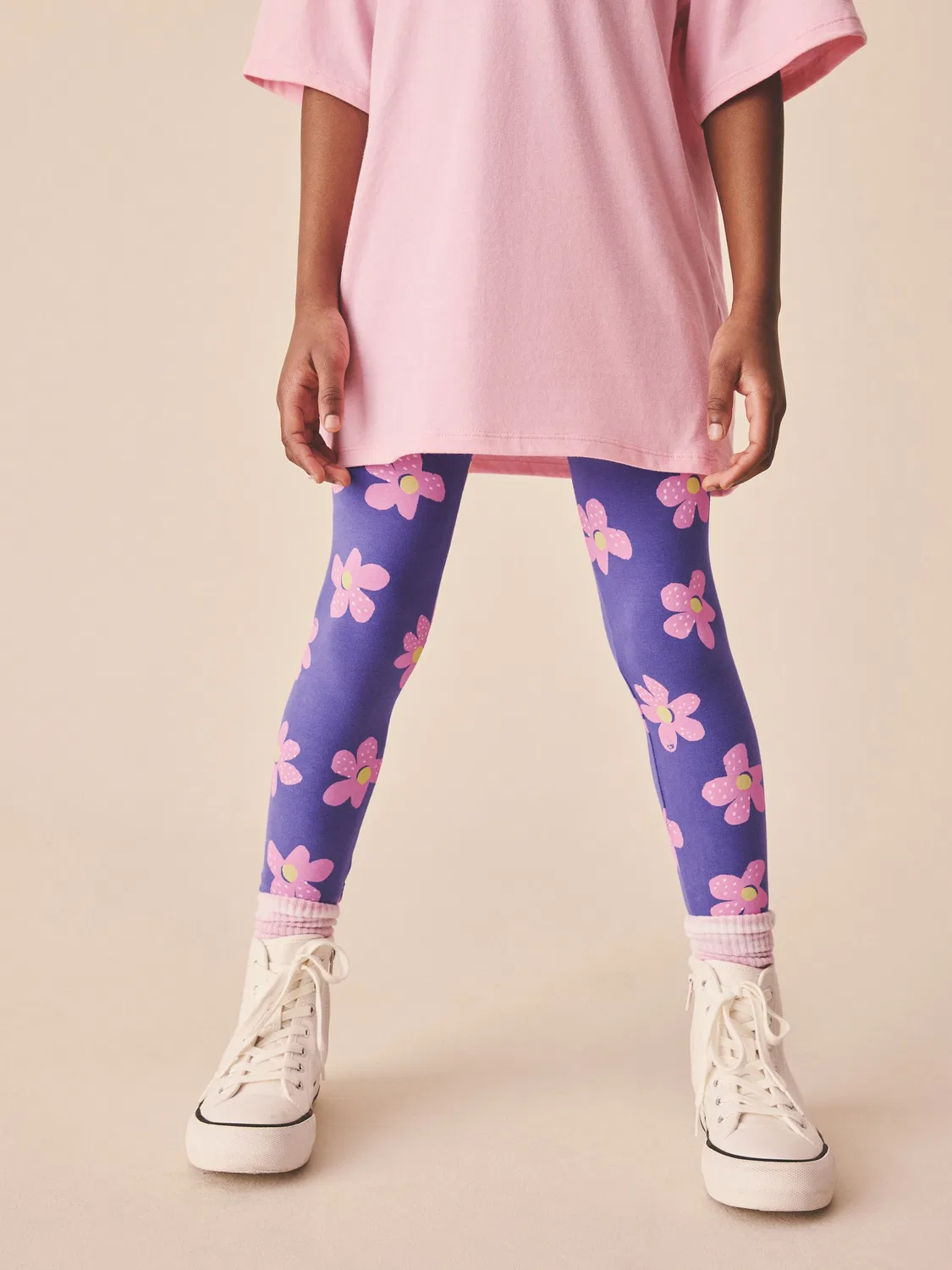 Леггинсы с цветочным принтом, модель Purple/Pink Flower Next, фиолетовый/розовый