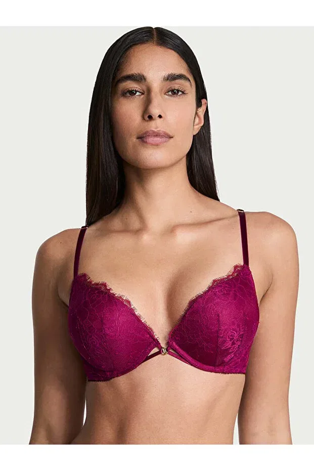 Женский бюстгальтер с кружевом Bomb shell rose lace push-up bra Victoria'S Secret, Burgundy