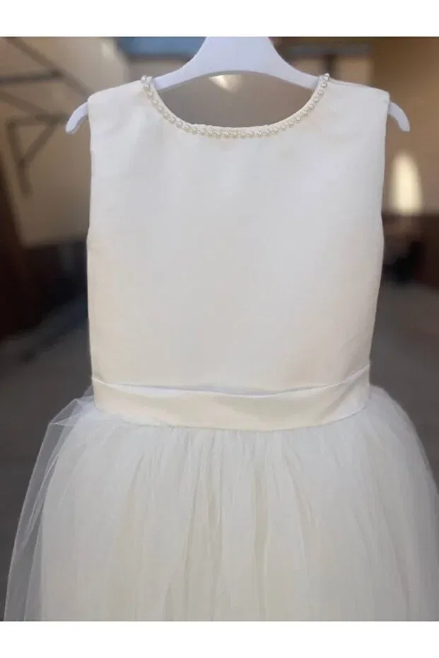 Детское платье для девочек с длинным рукавом Pearl Detailed Sayuker Shop, Nude Color — фото 2
