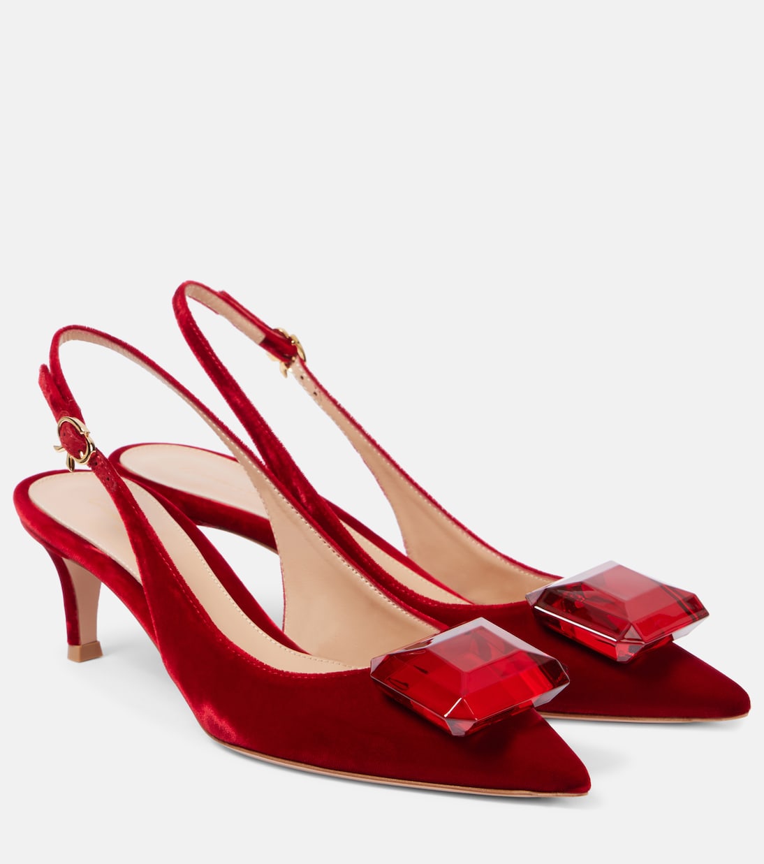 Бархатные туфли-лодочки Jaipur 55 с открытой пяткой Gianvito Rossi, Tabasco Red