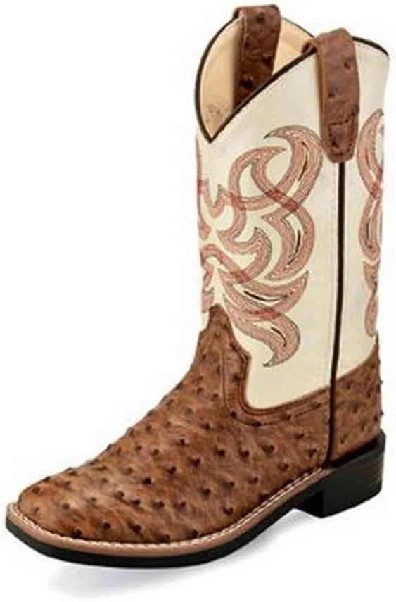 Детские ботинки с принтом Old West, Brown Ostrich Print Foot/White Shaft