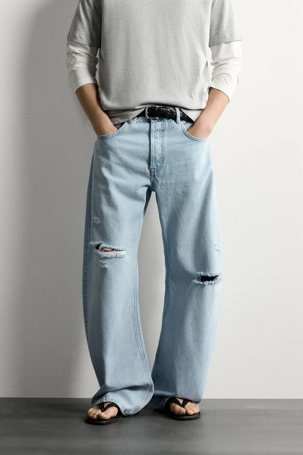 Рваные джинсы бочкообразного кроя ZARA, Light blue — фото 2