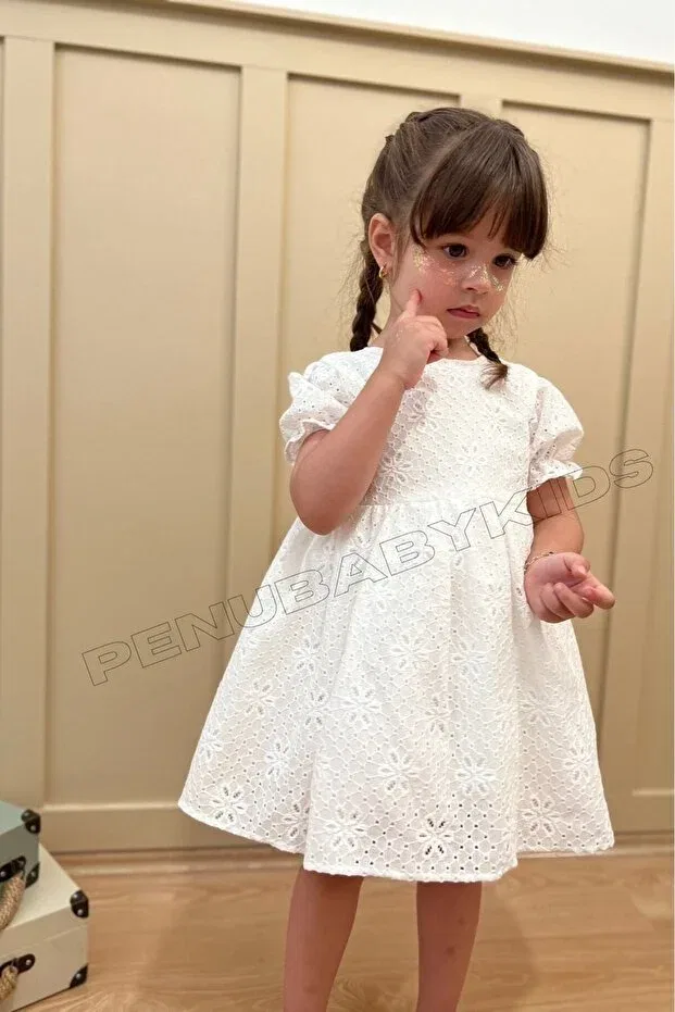 Детское платье для девочек с коротким рукавом diana Penu Baby Kids, White — фото 3