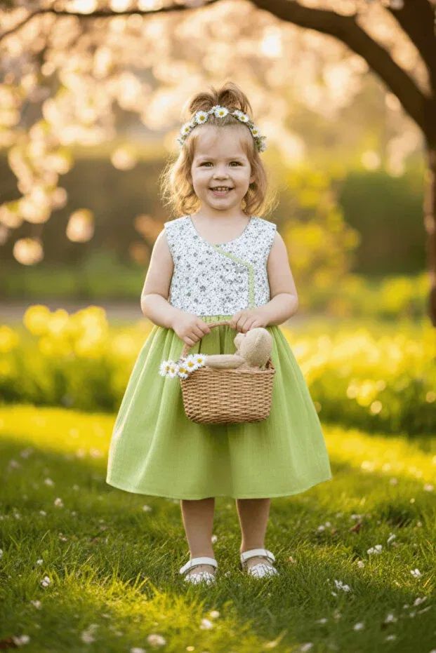 Детское платье для девочек кружевное Lace detailed floral patterned sleeveless double breasted green baby girl dress Bertuğ Bebek, Green — фото 2