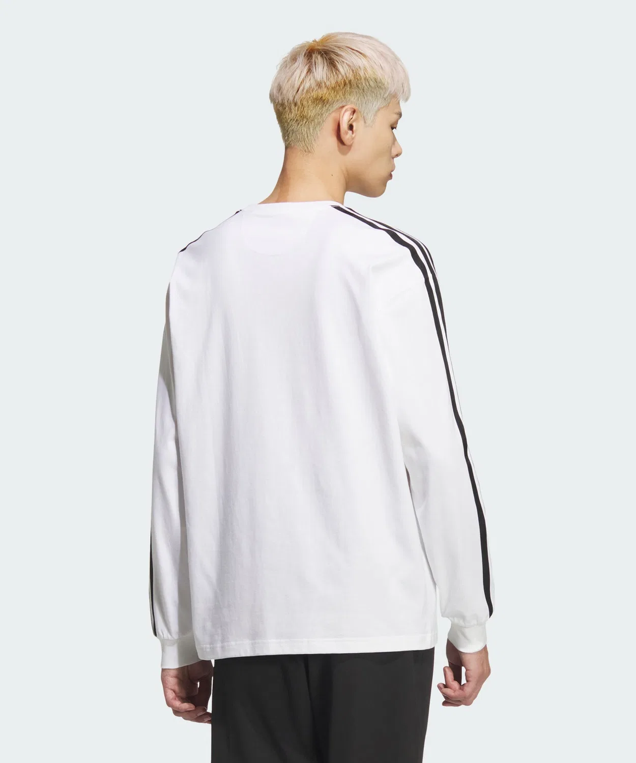 Мужская футболка с длинным рукавом свободный крой, с тремя полосками Adidas, White — фото 2