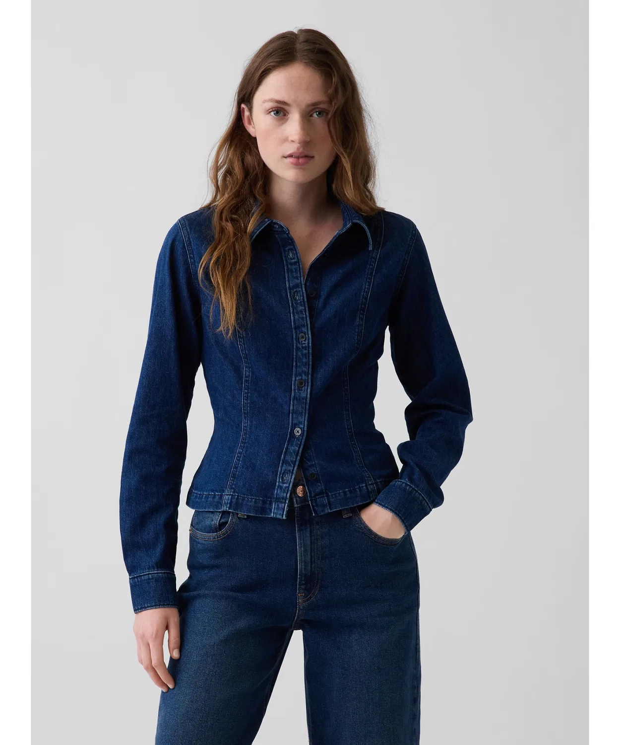 Женская джинсовая рубашка с длинным рукавомGAP, Indigo Blue