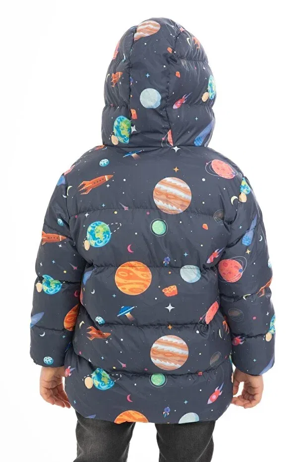 Детское зимнее пальто для девочек с принтом Outriverkids, Navy Blue — фото 4