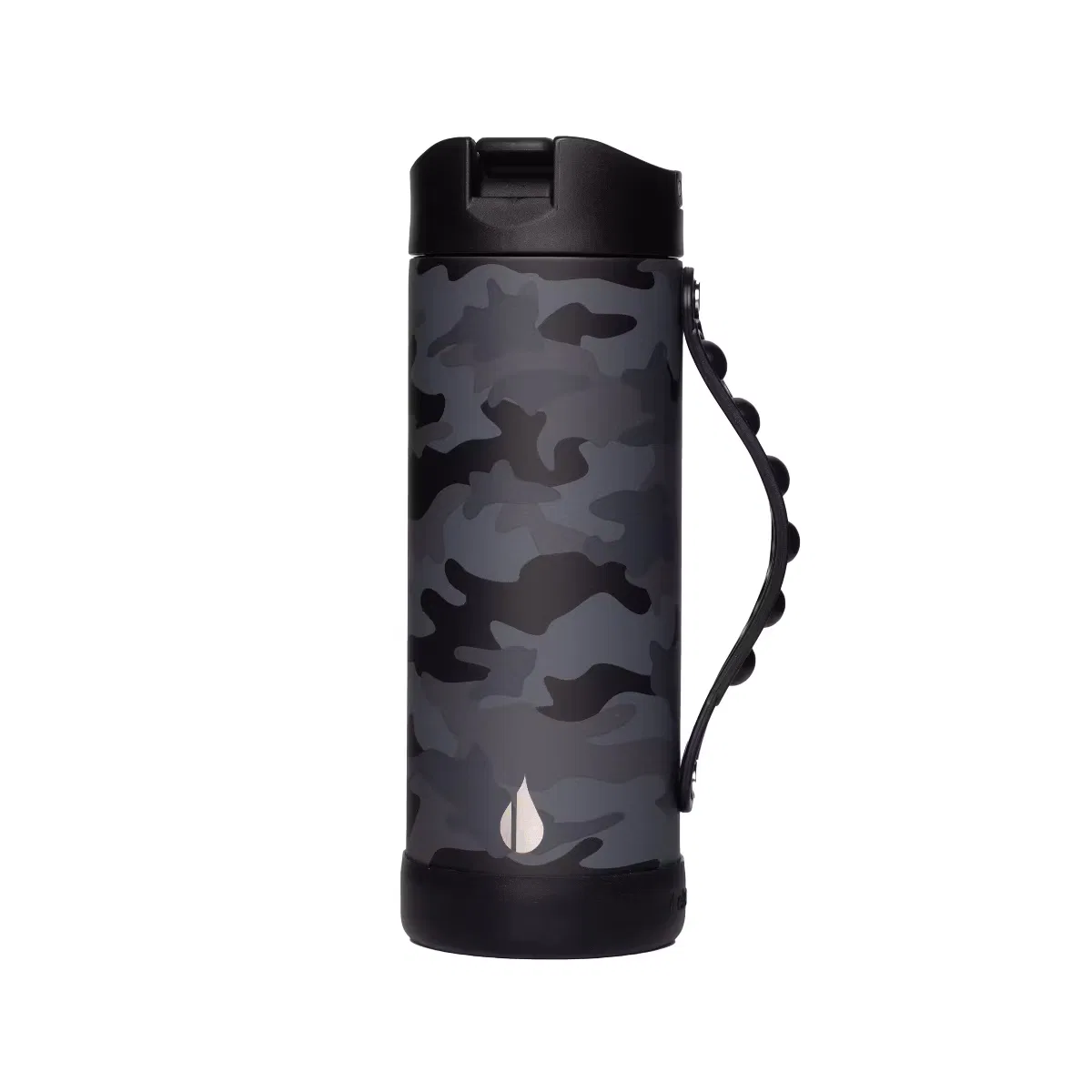 Детская бутылка для воды 400 мл с трубочкой и ручкой-поп-ит Iconic Pop Elemental, Black Camo