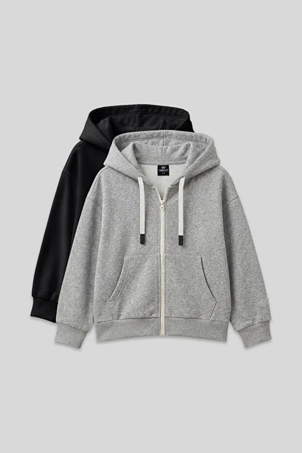 Детские свитшот для девочек с принтом, Zippered cotton 2-pack black-grey melange, Tommy Life, Siyah-G1 Continues
