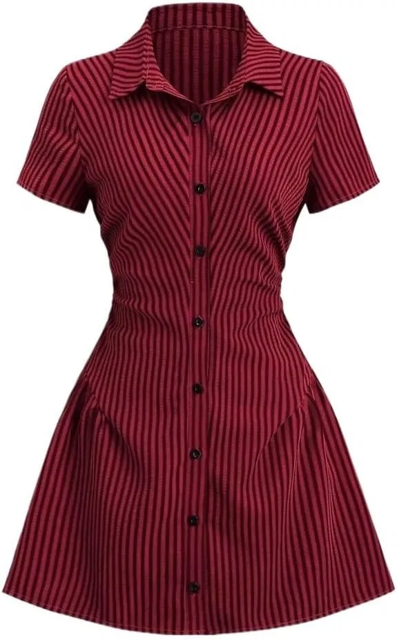 Женское мини-платье с пуговицами спереди Generic, Burgundy