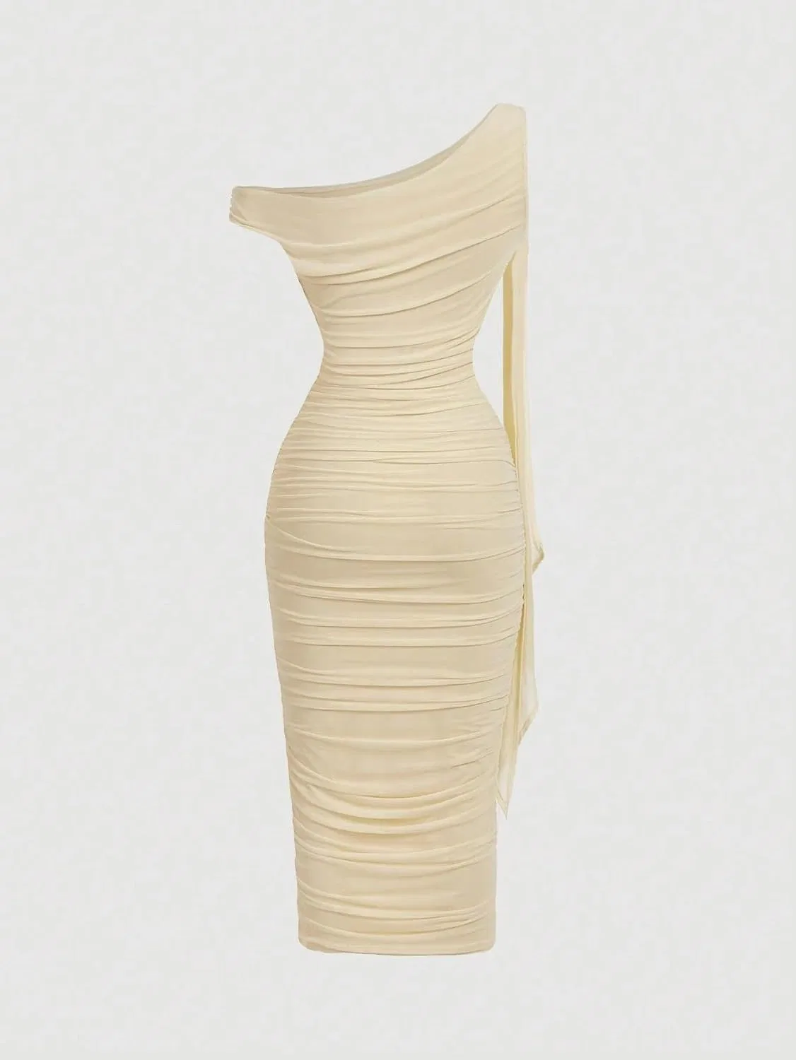 Женское асимметричное платье миди с драпировкой Bodycon, Apricot — фото 3