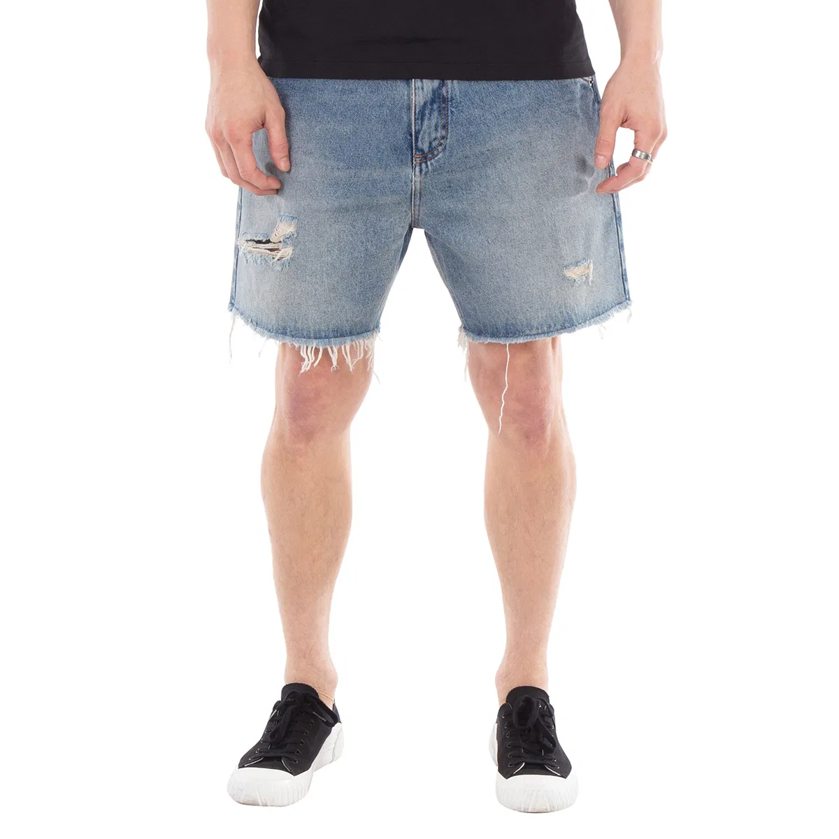 Шорты джинсовые с потертостями Ripped Cotton Denim Jean Shorts Balmain, Blue