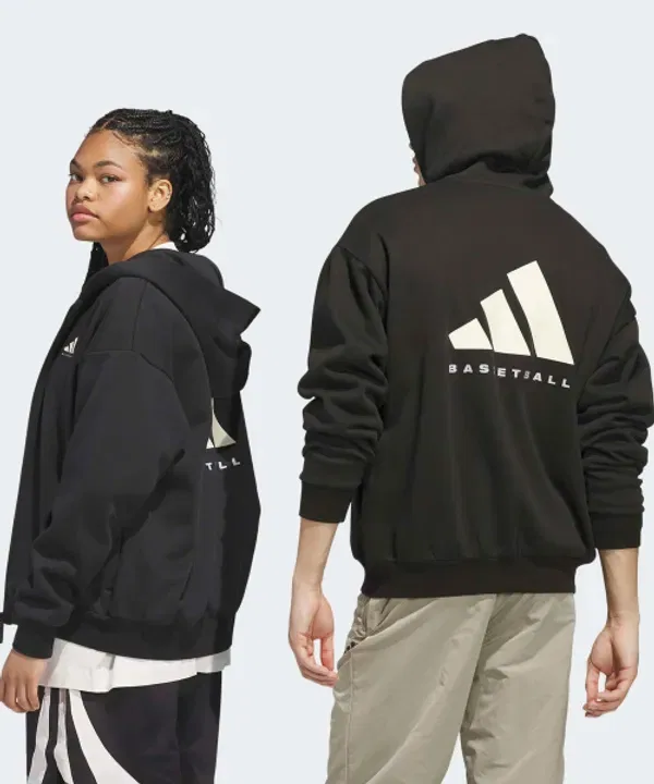 Худи баскетбольное с полной застежкой, Adidas, черный — фото 3