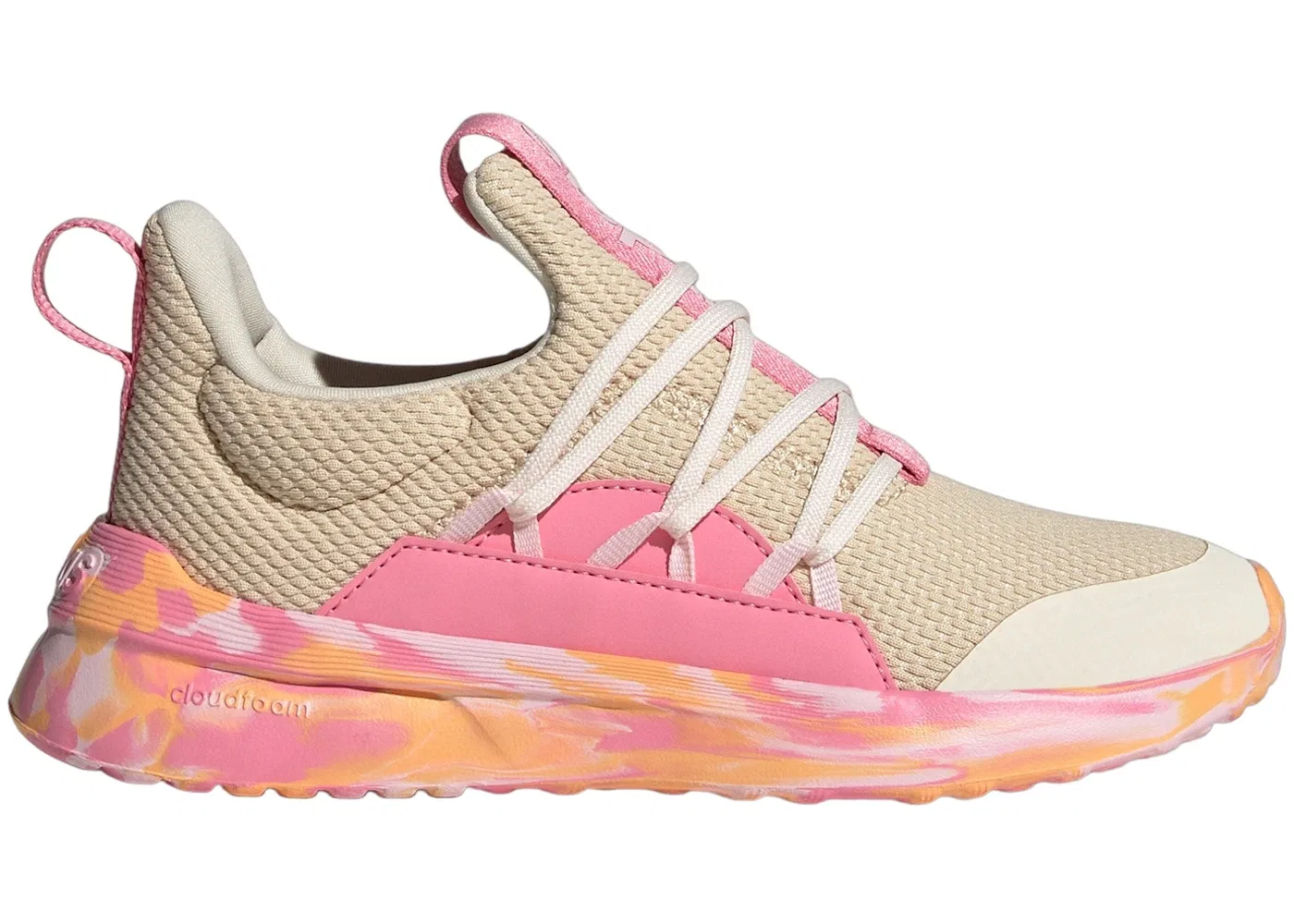 Детские кроссовки с удобной шнуровкой Adidas Lite Racer Adapt 5.0, Wonder White Crystal Sand Bliss Pink