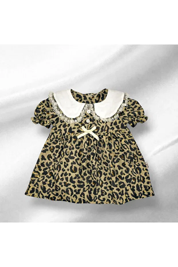 Детское платье для девочек с принтом Girl'S leopard patterned lace collar dress with ribbon detail stylish design dress Babymilk, Multicolor — фото 3