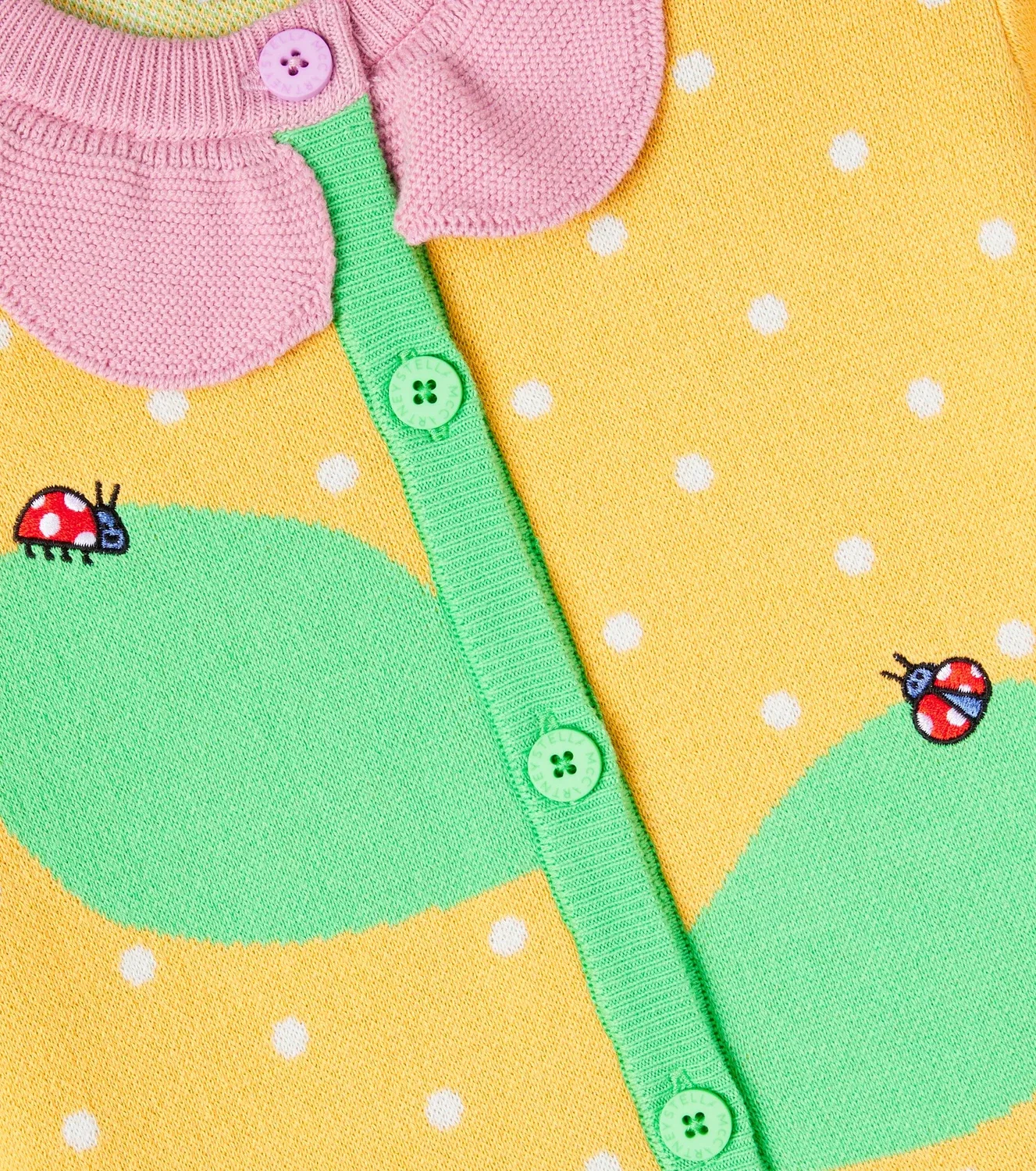 Кардиган хлопковый жаккардовый в горошек Stella Mccartney Kids, желтый — фото 2