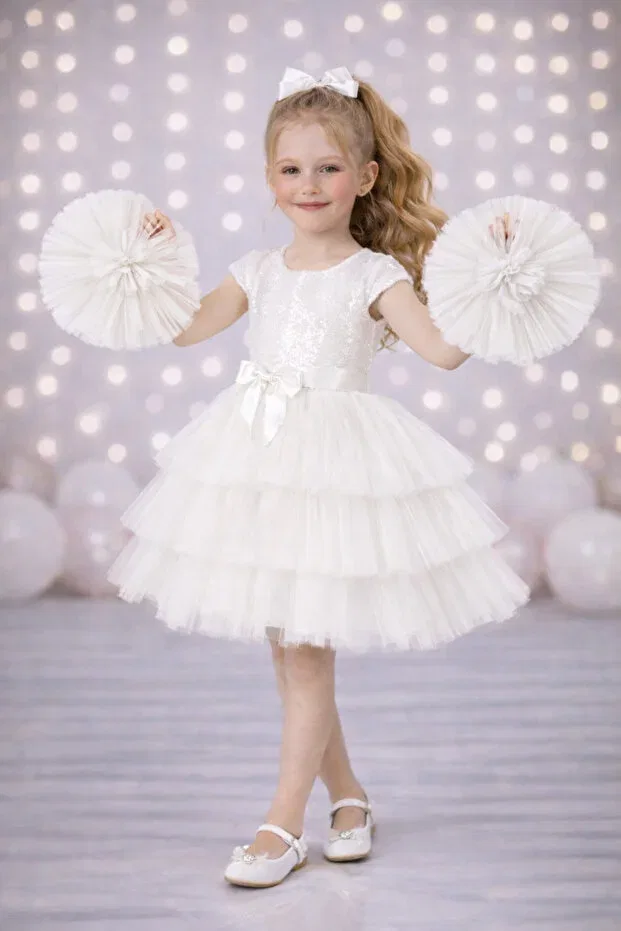 Детское платье для девочек с пайетками Party Rumi Kids, White