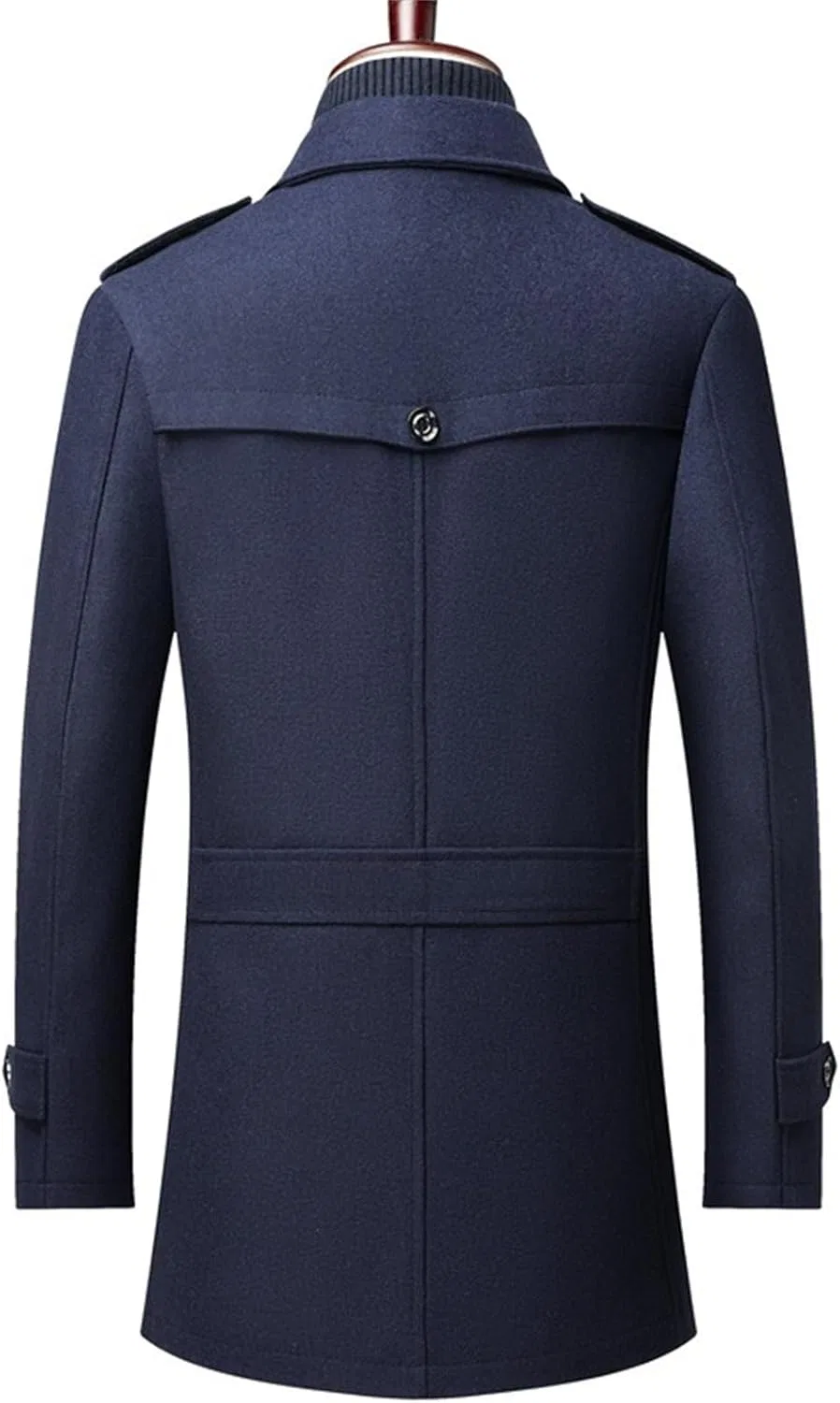Мужское полупальто из шерстяной смеси, Slim Fit, с лацканами, синий — фото 4