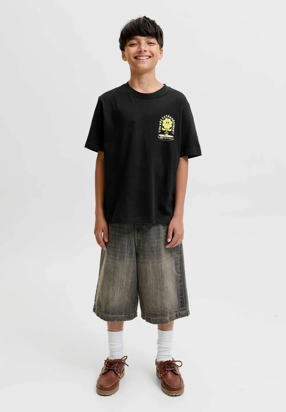 Футболка с принтом на спине, футболка для мальчиков - футболка с принтом Jack & Jones Junior, Black