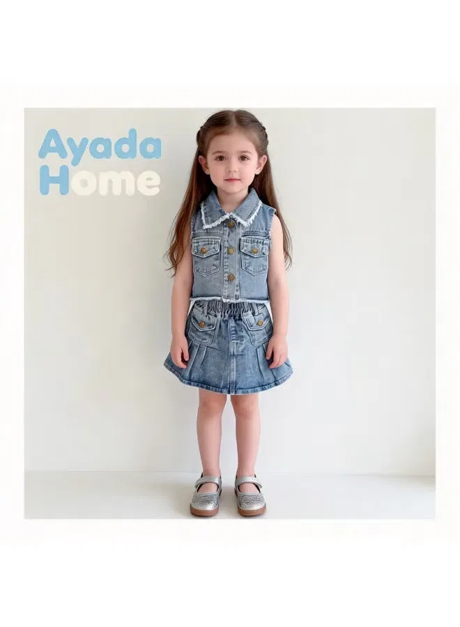 Комплект для девочек джинсовый с бахромой без рукавов Ayada Home