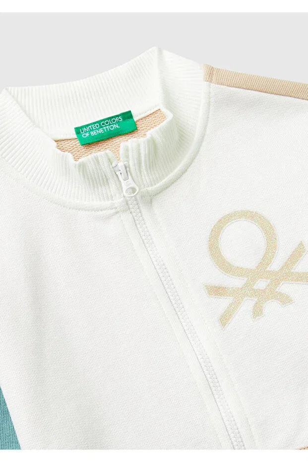 Детские свитшот для девочек с принтом United Colors Of Benetton, Pink-White — фото 3