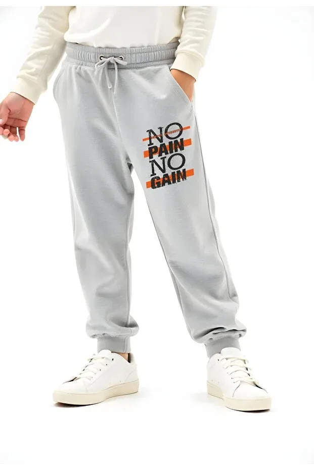 Детские спортивные штаны для мальчиков с принтом No pain printed Panios Kids, Gray — фото 2