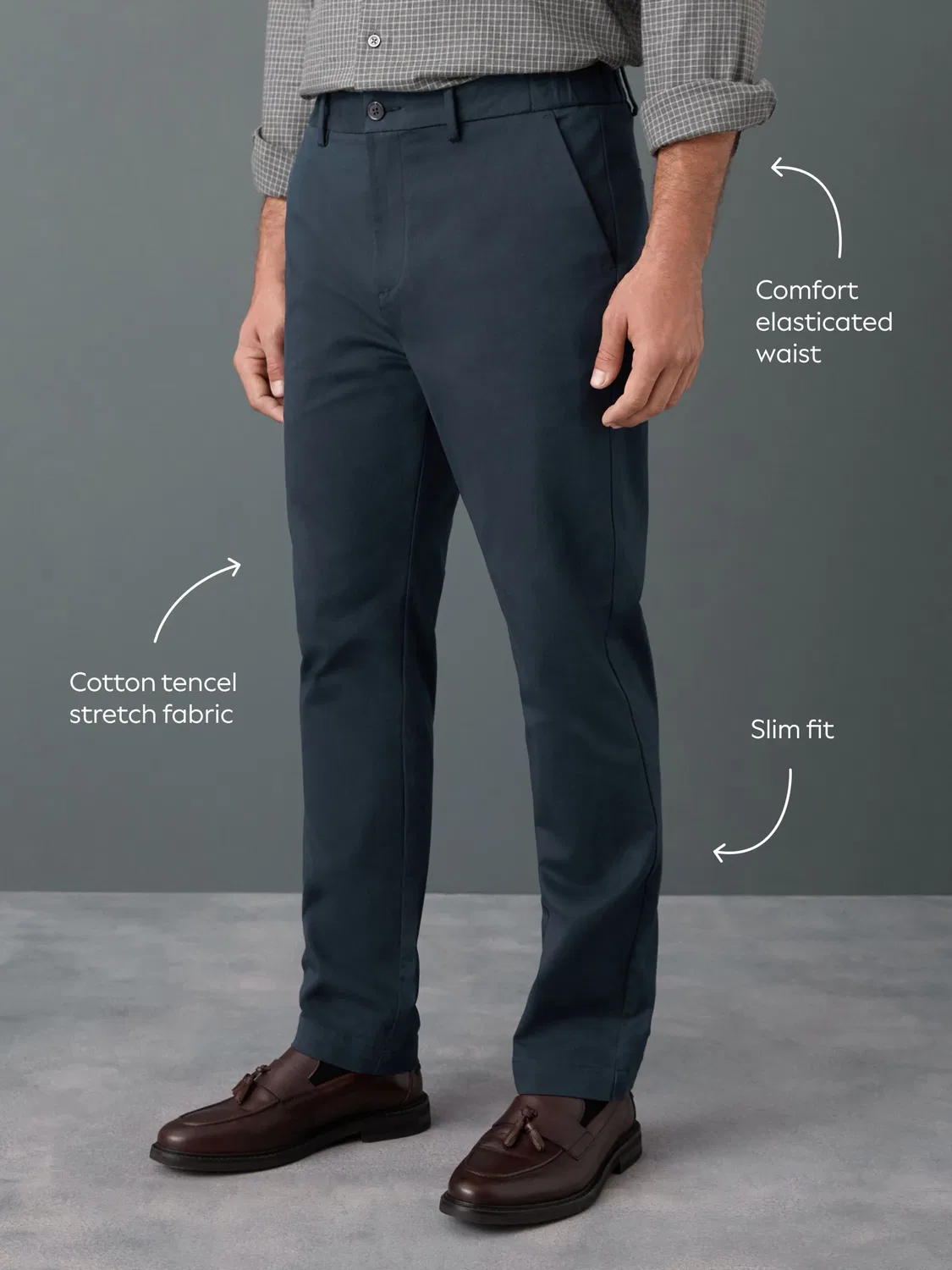 Чиносы Slim Fit, модель N. Premium Smart Cotton TENCEL Lyocell Blend Next, темно-синий — фото 4
