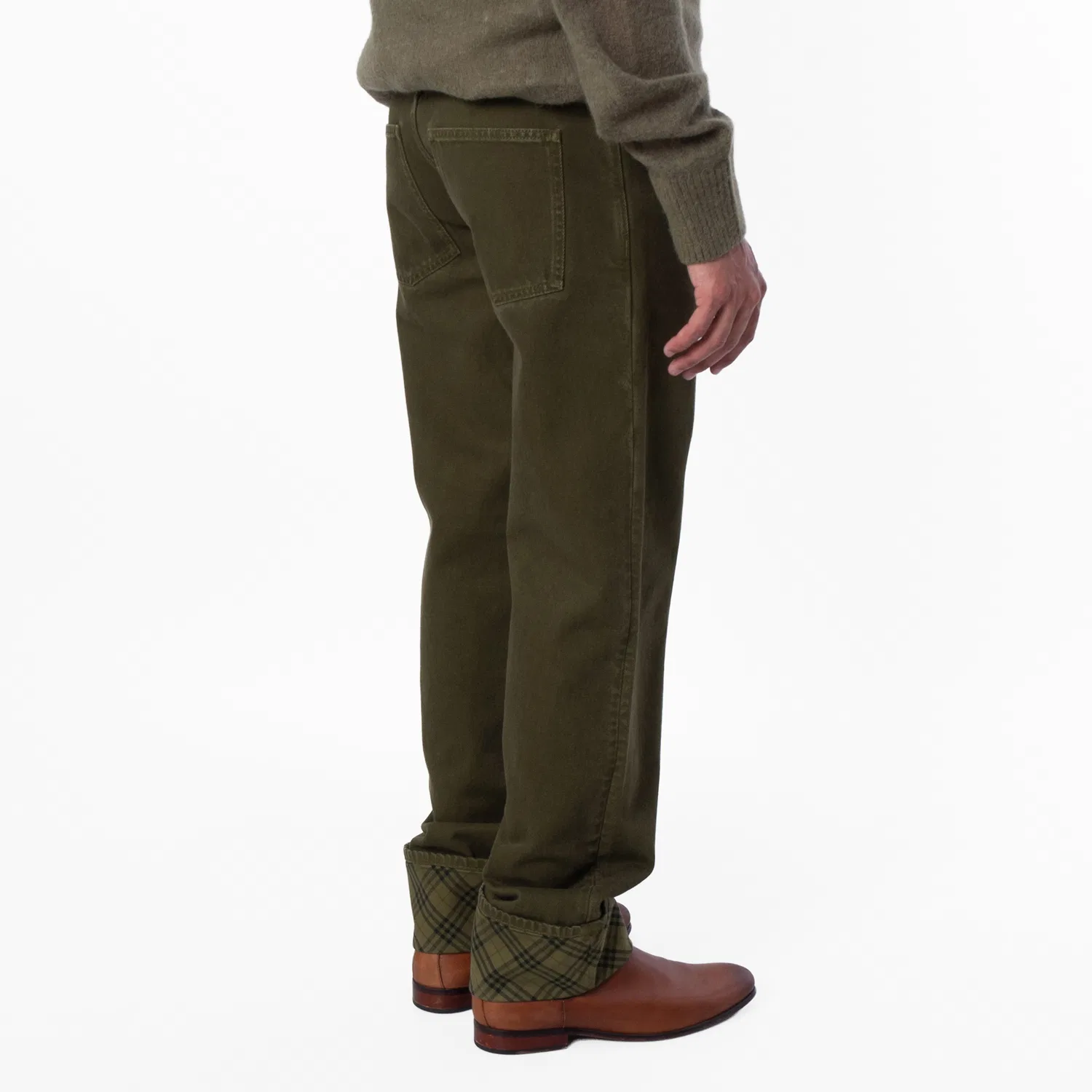 Джинсы с подворотом и клетчатым кантом Check Pattern Turn Up Hem Burberry, Herb — фото 4