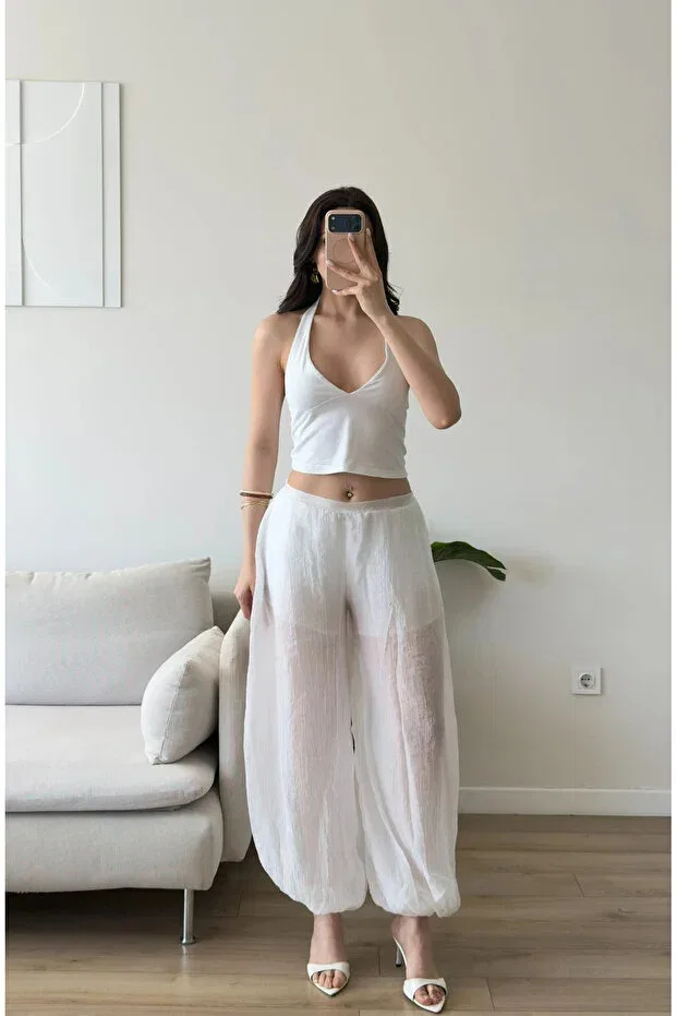 Детские брюки для девочек с широкой штаниной Muslin bubble pants Zoom Butik, White — фото 4