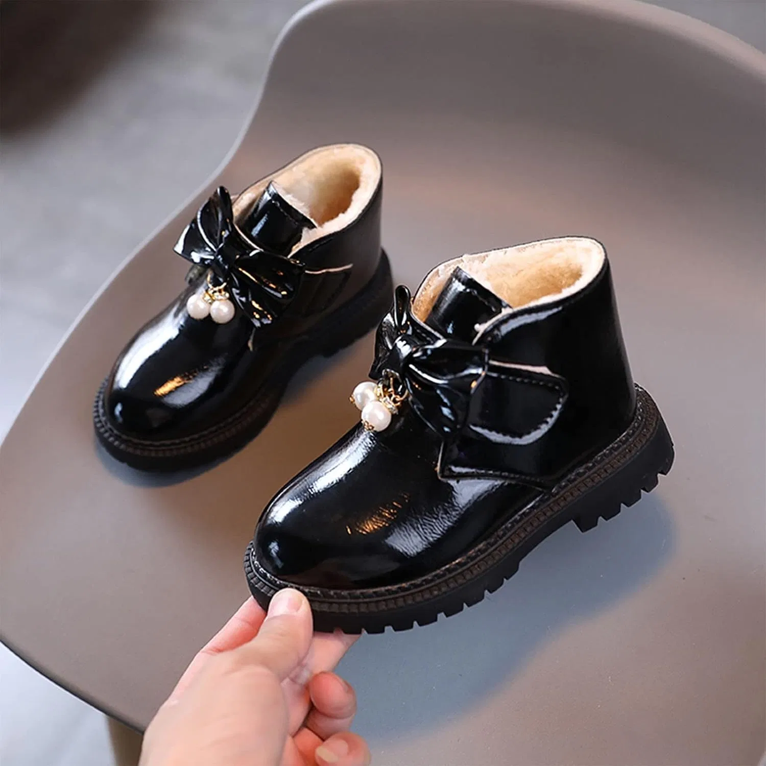 Детские зимние сапоги для девочек с толстой подошвой, модель 6c, Black — фото 4