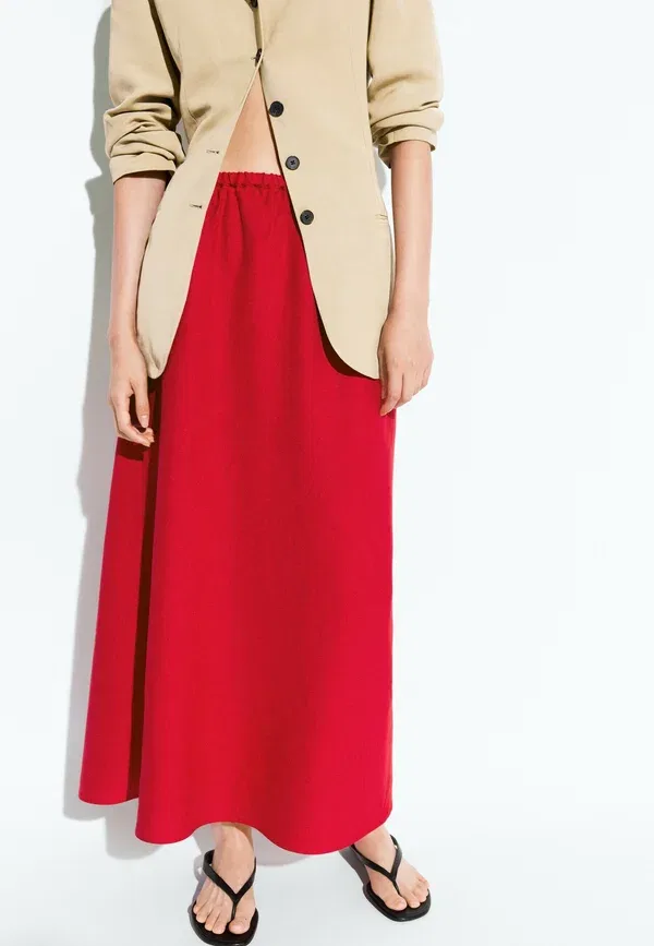 Юбка из льна A-line skirt Massimo Dutti, Red, красный