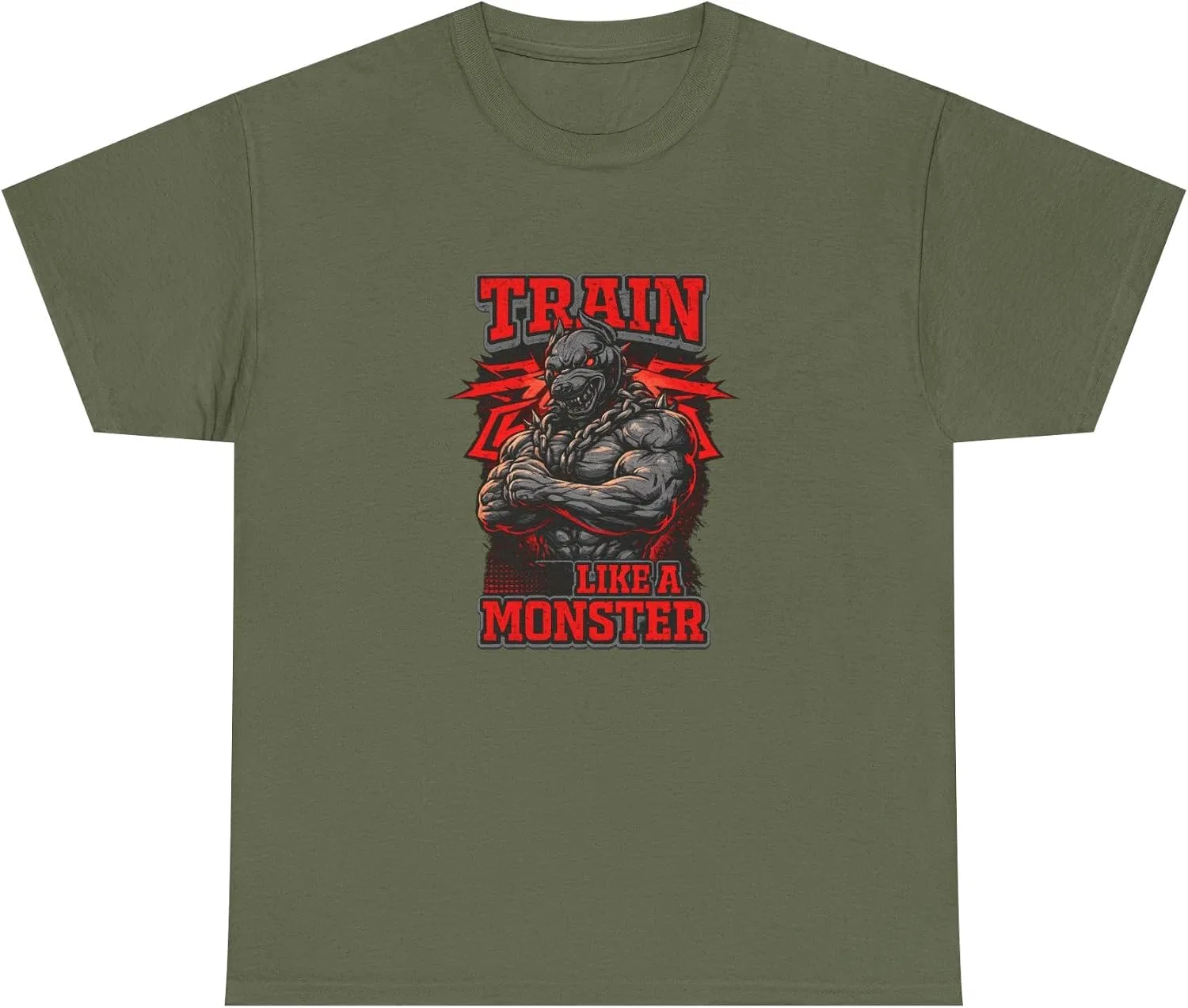 Женская футболка с принтом TRAIN LIKE A MONSTER Gildan 5000, Military Green