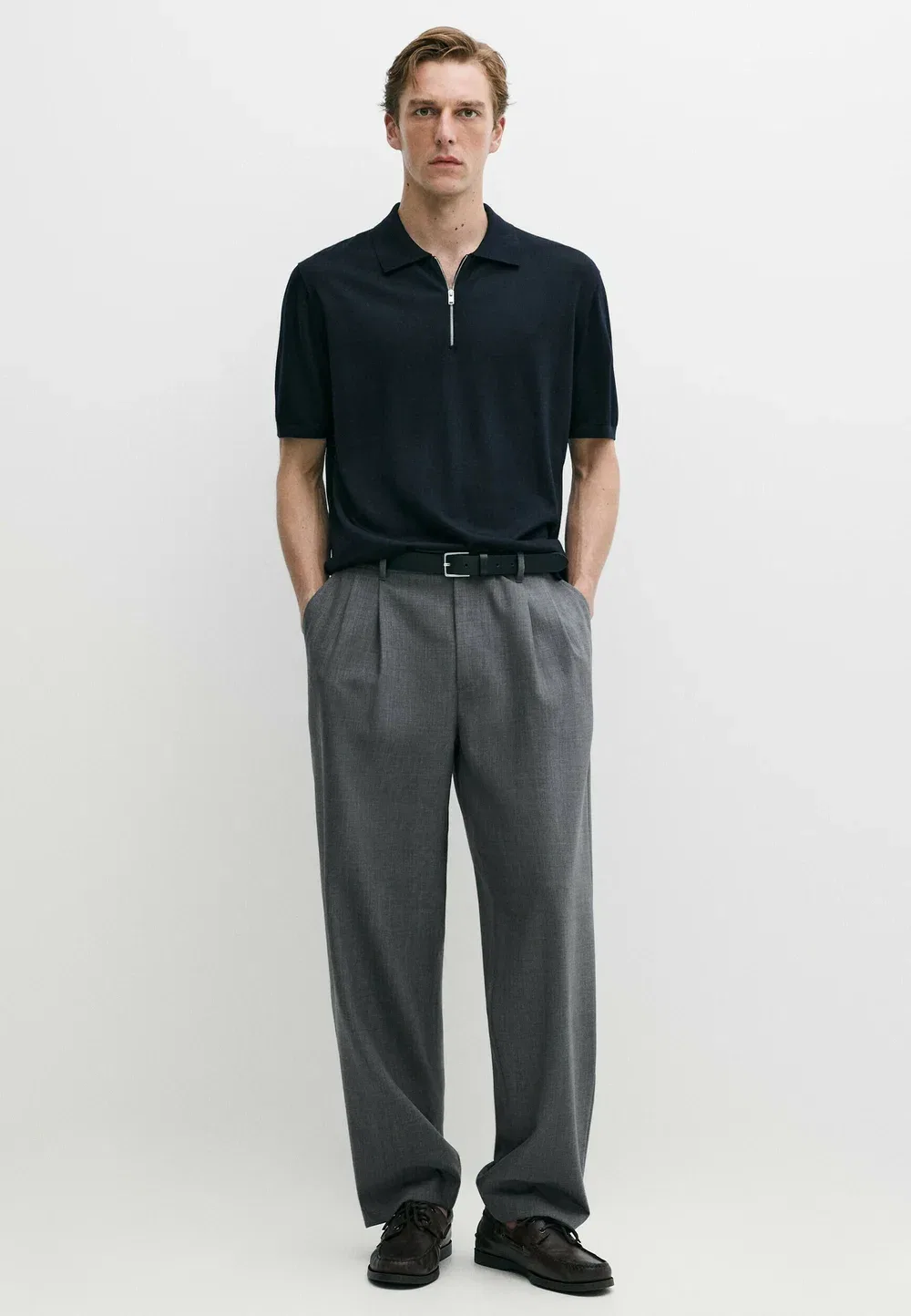 Рубашка-Поло из шерстяной смеси с застежкой-молнией - рубашка-поло Massimo Dutti, Dark Blue — фото 2